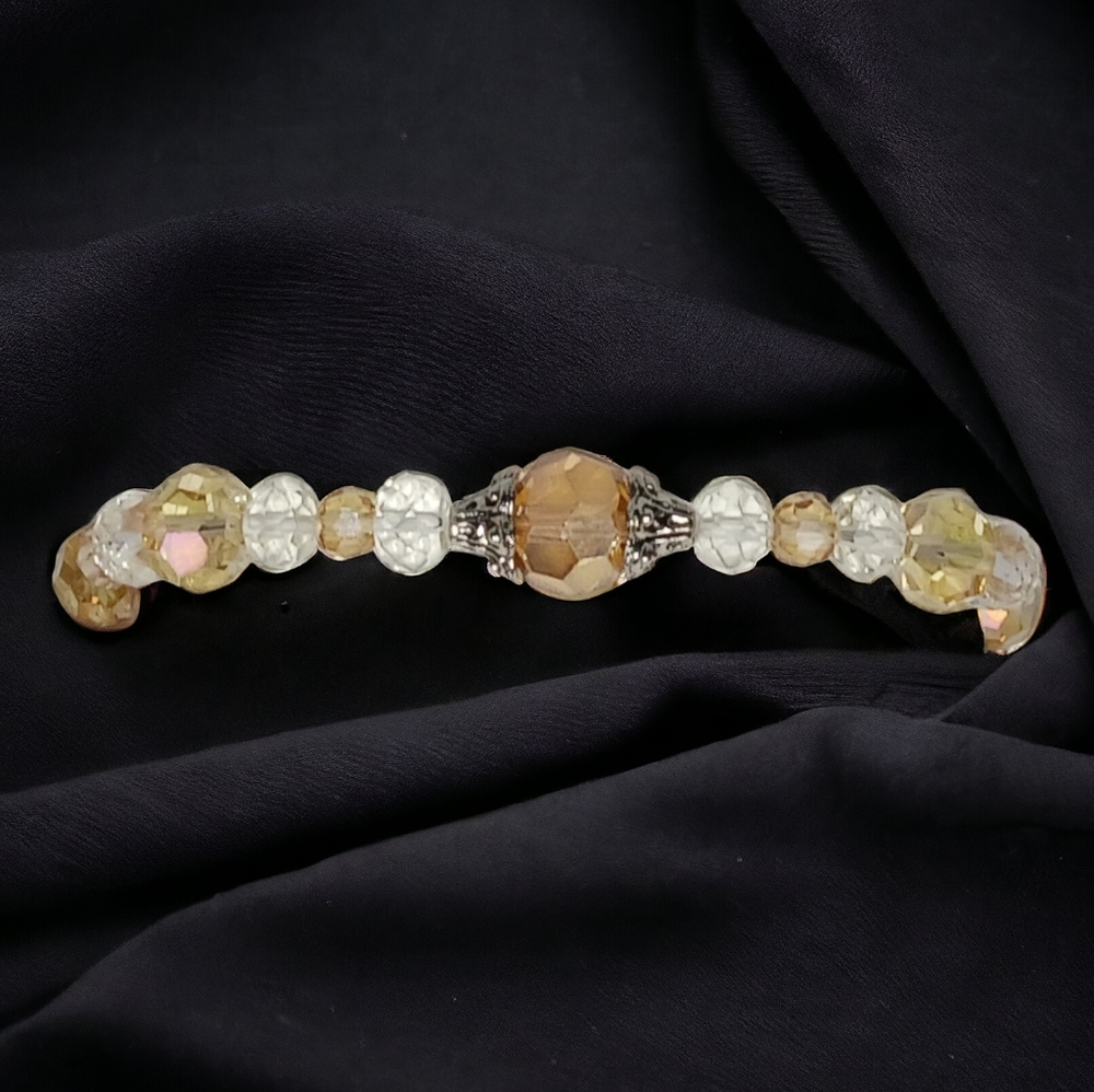 Chunky Shimmering Glass Beaded Stretch Bracelet Bling Luxe Glam Old Hollywood